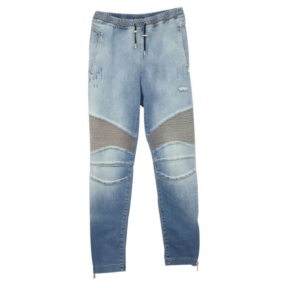 Balmain Stonewashed Biker Jeans in Light Blue Cotton